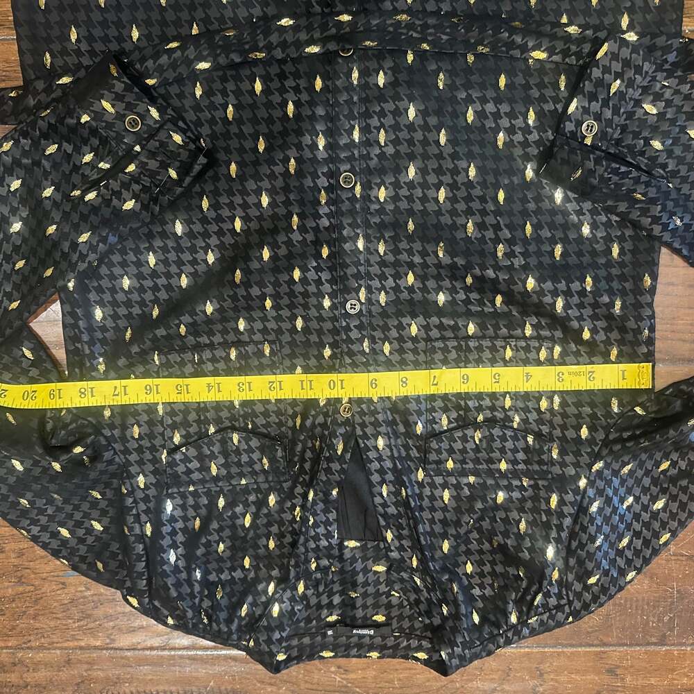 Ciminy Paris Black with Gold Flecked Print Collared Button Up Shirt Jacket with - Picture 4 of 6